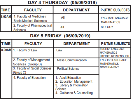 ESUT Post UTME Screening Schedule