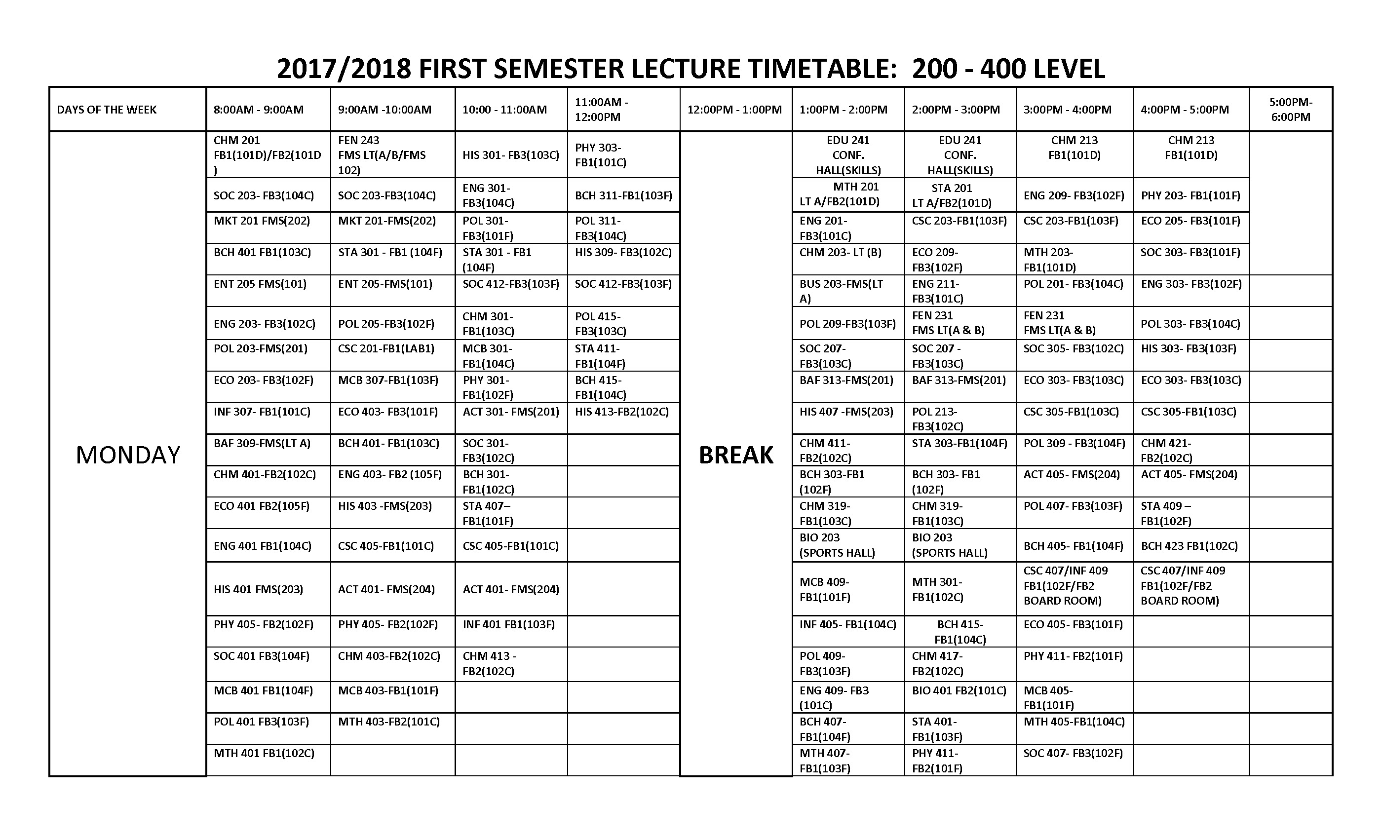 FUOTUOKE Lecture Timetable