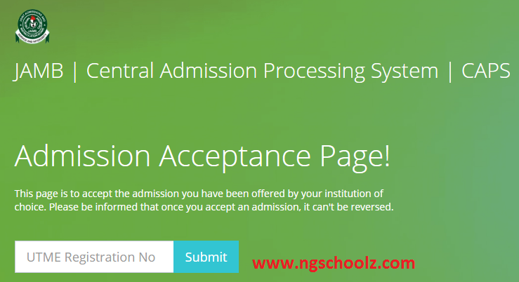 Check Admission Status on JAMB CAPS Acceptance Page