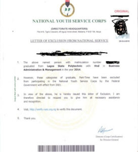 NYSC Exclusion Letter Sample