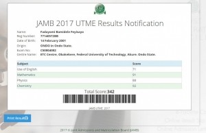 Highest 2017 JAMB Score